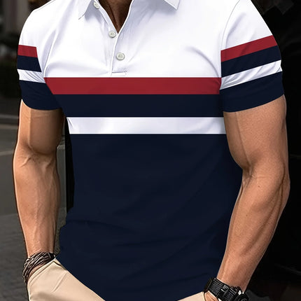 The 2025 summer new men's POLO shirt features a casual fashionable comfortable and breathable 3D striped pattern print