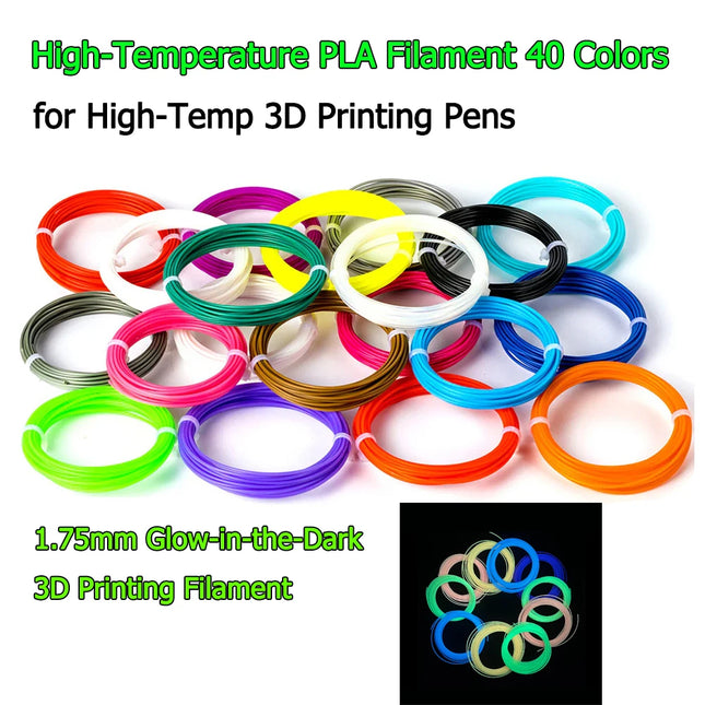 40 Colors 3D Pen Filament 1.75mm PLA Each Color 33 Feet 10m Glow-in-the-Dark 3D Filament Perfect Child Gift & Teaching-Specific