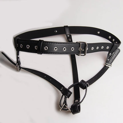 Leather Vibrator Harness Chastity Strap,BDSM Chastity Forced Orgasm Belt,Vibrating Wand Bondage Restraints,Sex Toys for Couples