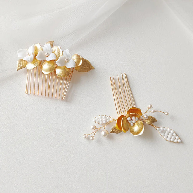 Ins Copper Floral Leaf Hair Pins Bridal Comb Girls Hair Piece Jewelry Handmade Wedding Women Headpiece