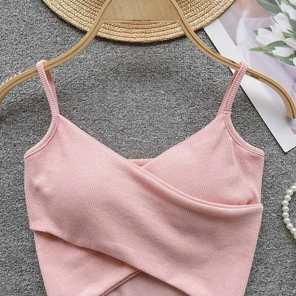 Summer Women's Ribbed Slimming Tank Top Built-in Bra Super Stretch Cross Back Bralette Sexy Layering Camisole Daily Topks