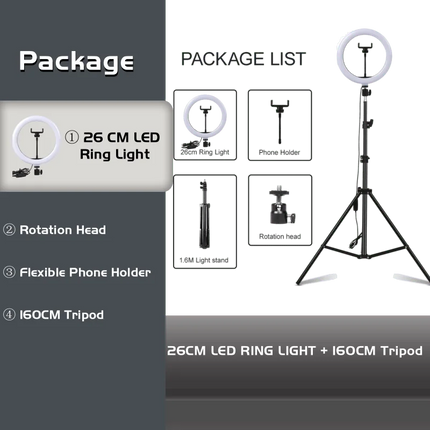 10" LED Selfie Ring Stuido Light Home Lighting Dimmable Round Lamp Tripod Trepied Makeup Selfie Ring Lamp Phone LIGHT FOR VIDEO