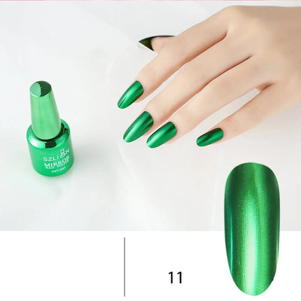 12 Colors Mirror Polish Long-lasting Quick-drying Metallic Silver Purple Rose Gold Nail Polish, Non-Peeling Nail Gel Varnish