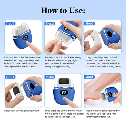 Electric Foot Grinder Auto Pedicure Tools Foot Sandpaper File Dead Wet Dry Hard Skin Callus Remover Rechargeable Foot Cleaner