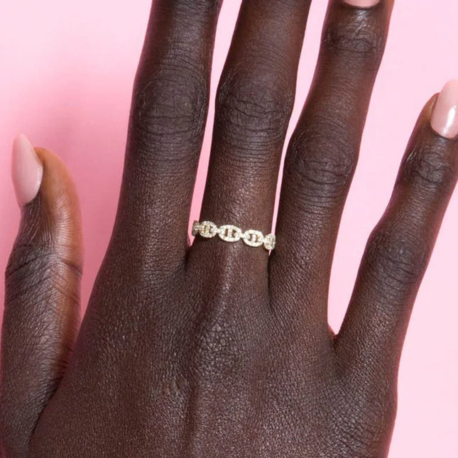 Hip Hop Link Ring for Women, Gold Color Micro-inlaid Zircon Stacking Rings, Female Jewelry, Fashion Punk Accessories Wholesale R720