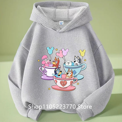 Kids Bluey Themed Hoodie Warm Fleece Lined Sweatshirt Autumn Winter Casual Pullover for Boys Girls