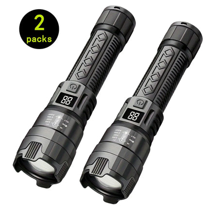 High Strong Power Led Flashlights Bright Tactical Torch with Display Light Rechargeable Camping Fishing Emergency Zoom Lantern