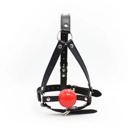 Exotic Accessories - Sex Flirting Mouth Gag Toy for Couples, Adult Erotic SM Leather Harness with Dribbling Soft Ball Mouth Plug