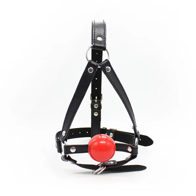 Exotic Accessories - Sex Flirting Mouth Gag Toy for Couples, Adult Erotic SM Leather Harness with Dribbling Soft Ball Mouth Plug