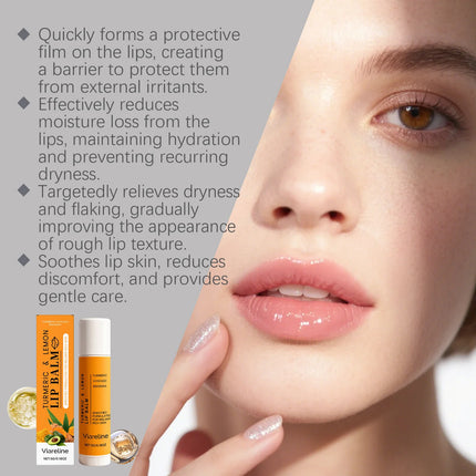 Turmeric Lemon Lip Balm Hydrating Fade Lip Lines Smooth Gloss Lighten Melanin Remove Dark Lip Dead Skin Soft Nourishing Lip Care