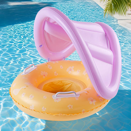 1PC Inflatable Pool Float with Yellow Canopy Seat, for Summer Pool Water Floating