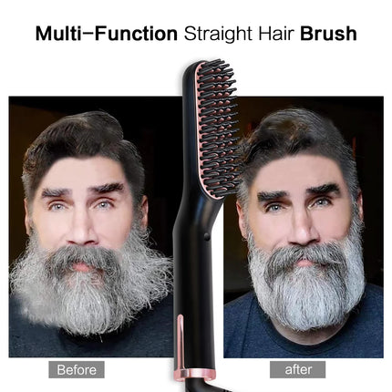 3 In 1 Hot Comb Hair Straightener Electric Beard Straightening Comb Negative Ion Hair Styling Brush