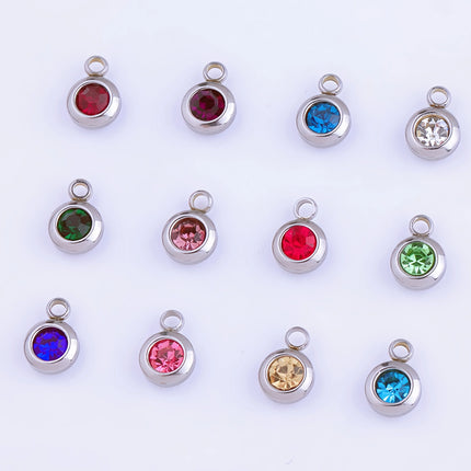 6.5mm Gold Titanium Steel Zodiac Sign Birthstone Pendant Charm Lucky Birthday Stone Cup Drill Point for DIY Jewelry Making