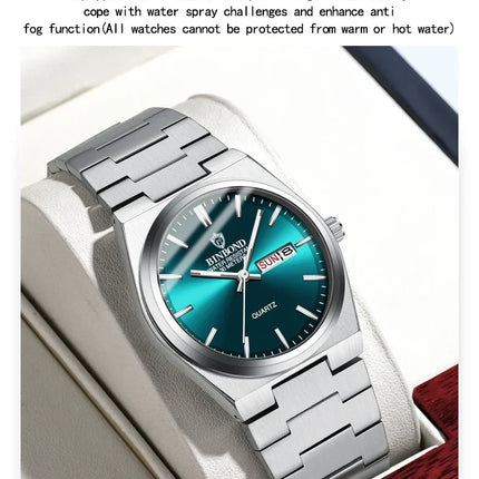 BINBOND 102 Couple Quartz Watch Men's Original Watch Waterproof Night Light Date Week Stainless Steel Men's and Women's Watch