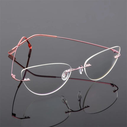 1.61 index Lens Frameless Cat Eye Myopia Eyeglasses Ultralight Rimless Blue Light Blocking Prescription Glasses -0.5 -0.75 to -6