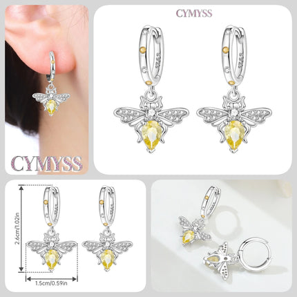 925 Sterling Silver Inlaid Zircon Butterfly Earrings Insect Element Original Design Women's Fashion Party Jewelry Gift Ear Loops