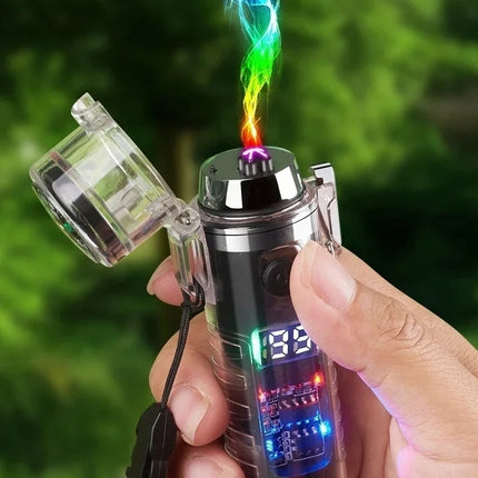 Waterproof Outdoor Camping Compass Dual Arc Type-C Plasma USB Electric Lighter Multi-Function Flashlight Survival Ignition Tool