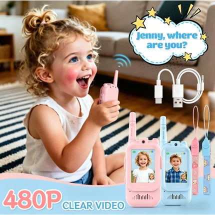 Video Walkie Talkies for Kids 2 Pack Rechargeable Intercom Walkie talkie 2 Screen One Click Call Child Video Intercom gifts
