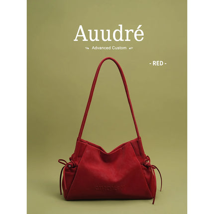 Audre Red Large Capacity Commuter Tote Bag Women's Underarm Fashionable 2026 New Style Soft Handbag Magnetic Buckle Closure