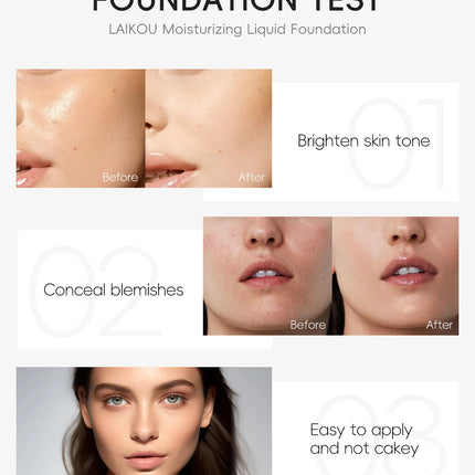 LAIKOU Liquid Foundation Multiple Shades Hydrating Natural Finish Creamy Full Coverage Makeup Base Long Lasting Wear 30ml