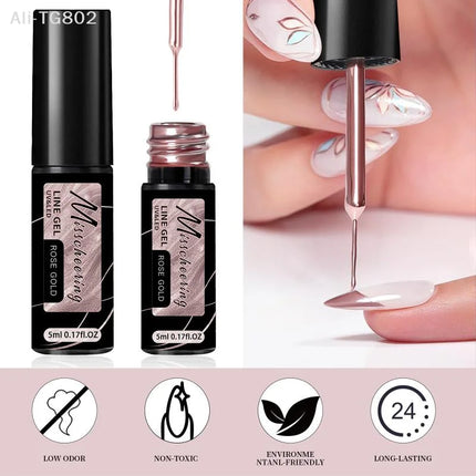 Gold Silver Metallic Nail Gel Liner Paint Chrome Mirror Effect Super Bright UV LED French Style Semi-Permanent Nail Polish
