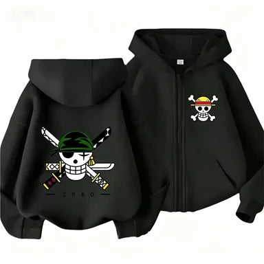 Boys Clothes Girls One Piece Cartoon Zipper Hoodie Kids Luffy Printed Casual Anime Hooded Sweatshirt Spring Outerwear