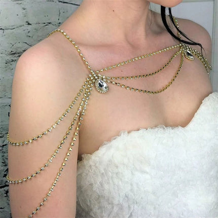 Sexy multi-layer classical tassel rhinestone shoulder chain banquet party women's body chain jewelry