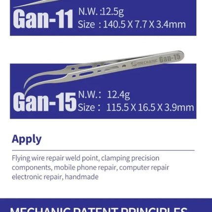 Mechanic High Hardness Precision Stainless Steel Anti-Magnetic Tweezers Fingerprint Flying Wire Fine Tip Clip for Components