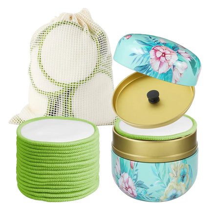 16PCS Reusable Face Makeup Remover Pads Facial Cleaning Face Towel Washable Face Round Fashionable Metal Box for All Skin Type