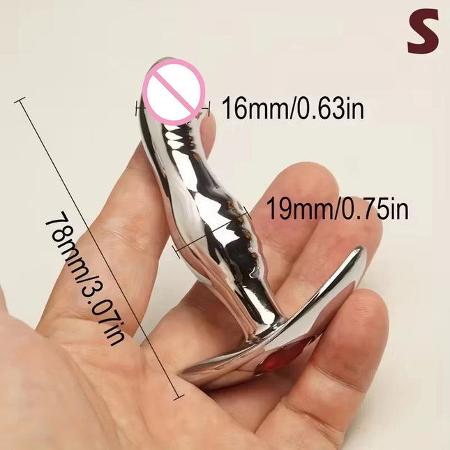 Metal Anal Dildo Sex Toys, Curved Butt Plug, Ass Anus Dilator, Analplug Buttplug With Jewelry Base, Prostate Massager