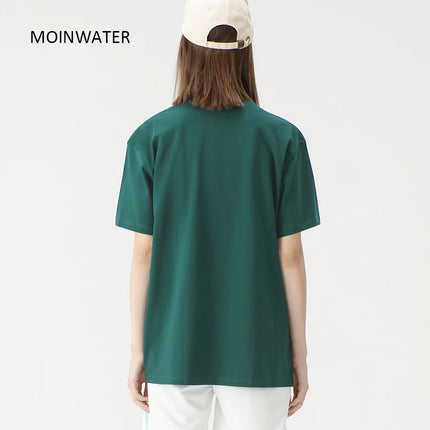 WAVLATII New Women Solid Cotton T Shirts Female Dark Green Oversized Casual Soft Tees Unisex Short Sleeve Summer Tops
