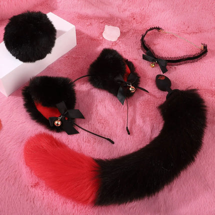 6pcs/Set SM Erotic Cosplay Cute Fox Tail Anal Plug Bow-Knot Cat Ears Headbands Collar Couples Accessories Sex Toys For Female