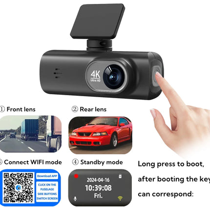 UHD 4K WiFi Dash Cam Dual Lens Driving Recorder Car DVR Optional 1080P Rear Lens Camera GPS 24H Parking Monitoring Black Box