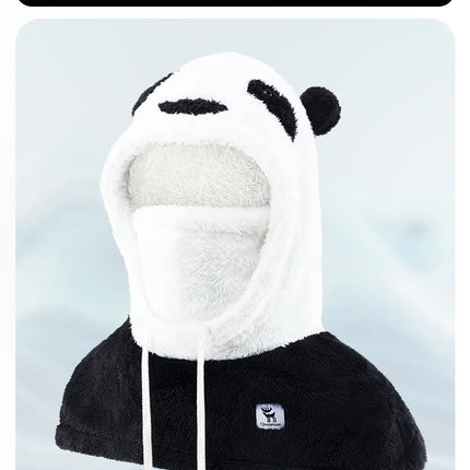 Qunature Parent-child Panda Ski Headgear Balaclava Soft Thermal Fleece Full Face Mask Winter Keep Warm Hood Scarf Neck Collar