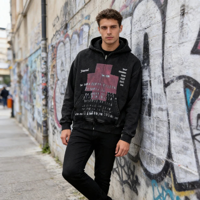 Personalized printed sportswear for autumn and winter long sleeved pullover hoodie retro jacket street fashion men and women