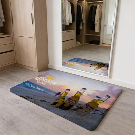 C-Corona E-Extra Beer Floor Mat Flannel Door Mat Non-Slip Absorbent Washable Indoor Home Rug