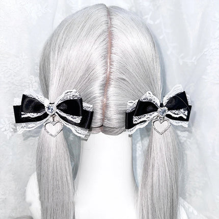 2/1pcs Y2k Gothic Harajuku Lace Bow Hair Clips Lolita Girls Sweet Cool Hairpins Double Ponytail Hair Accessories DIY Bag Decor