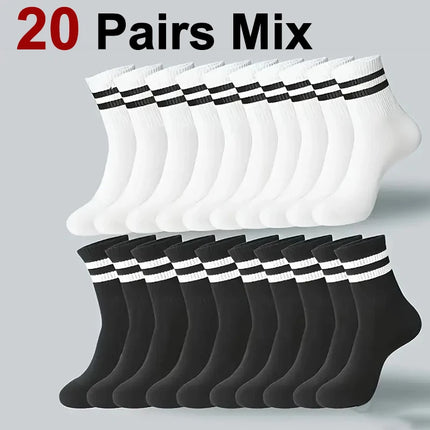 10/20 Pairs Striped Crew Socks - Men Women Breathable All-Season Casual / 10/20 Paires Chaussettes Rayées - Unisexe