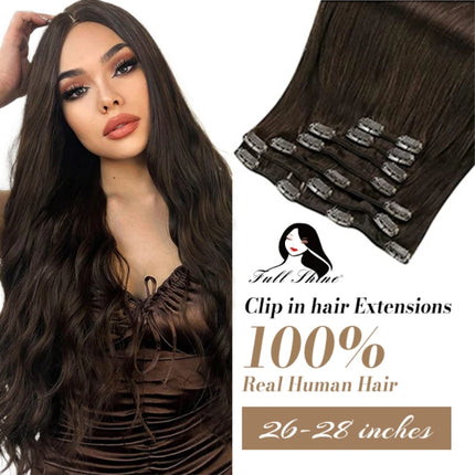 Full Shine Clip in Hair Extensions Human Hair 26-28inch 150G Hair Clips for Women Human Hair Clip in Extensions Remy Clip ins