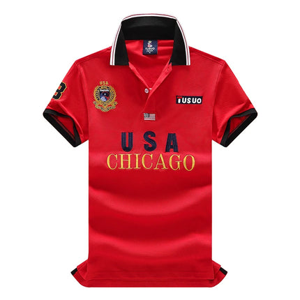 Men's polo shirt America Chicago Royal Leisure sports party cotton embroidered luxury contrast color original design