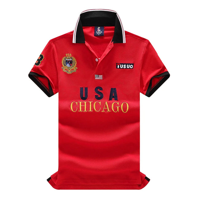Men's polo shirt America Chicago Royal Leisure sports party cotton embroidered luxury contrast color original design