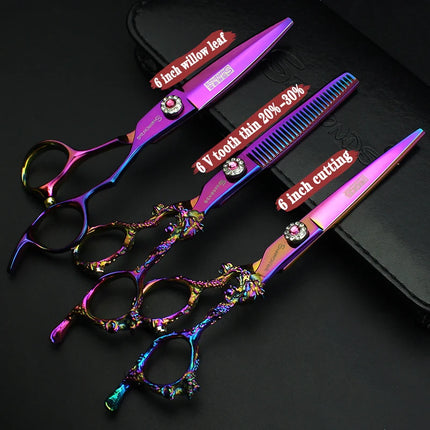 Sharonds 6/7/8 Silver Black Dragon Handle Hair Salon Hairdressing Scissors High Quality 440c Steel Professional Cutting Scissors