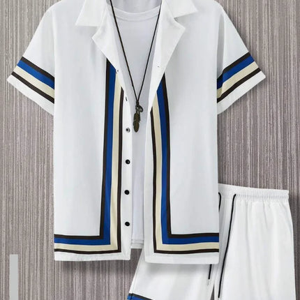 Hawaiian Shirt Set Men 3D Printed Blue White Porcelain Pattern Summer Fashion Casual Daily Oversized Shirt+shorts 2 Piece Set
