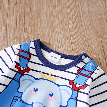 Baby Clothes Cute Cartoon Elephant Print Comfortable And Soft 0-18 Boys And Girls Spring And Autumn Long Sleeved Baby Jumpsuit