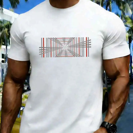 Summer men's 100% pure cotton casual fashionable loose retro compass mountain pattern printed round neck short sleeved T-shirt