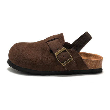 Kidmi Fashion Kids Suede Clogs Slippers Toddler Clogs Boys Girls Sandals Cork Adjustable Buckle Mules With Support Home Slippers