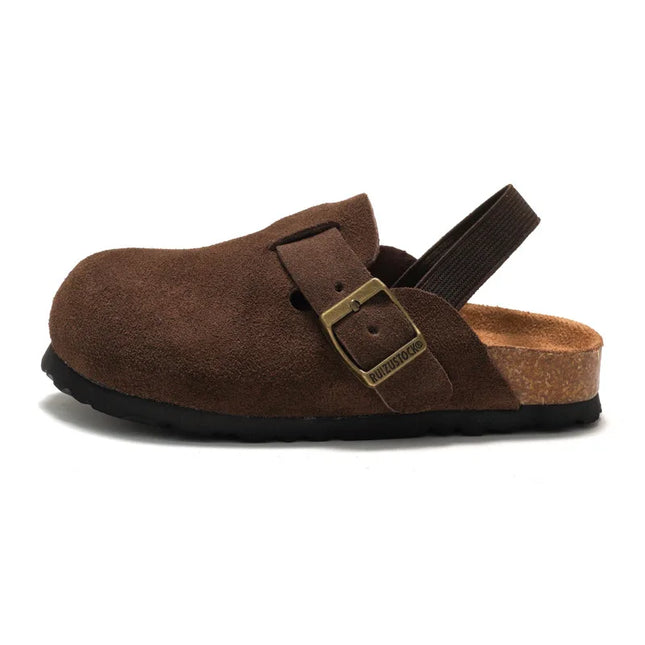 Kidmi Fashion Kids Suede Clogs Slippers Toddler Clogs Boys Girls Sandals Cork Adjustable Buckle Mules With Support Home Slippers