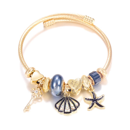 New Trendy 4 Colors Heart Shape Painted Pendant Closure Beaded Bracelet Golden Stainless Steel Women Bracelet 2025 Charm Jewelry