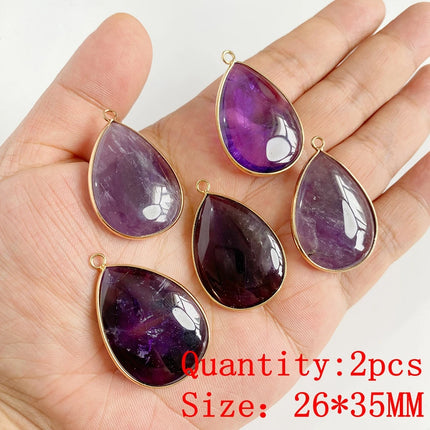 2PCS Natural Amethyst Pendant Charms Purple Crystal Star Sun Water Drop Shape For DIY Making Jewelry Necklace Bracelet