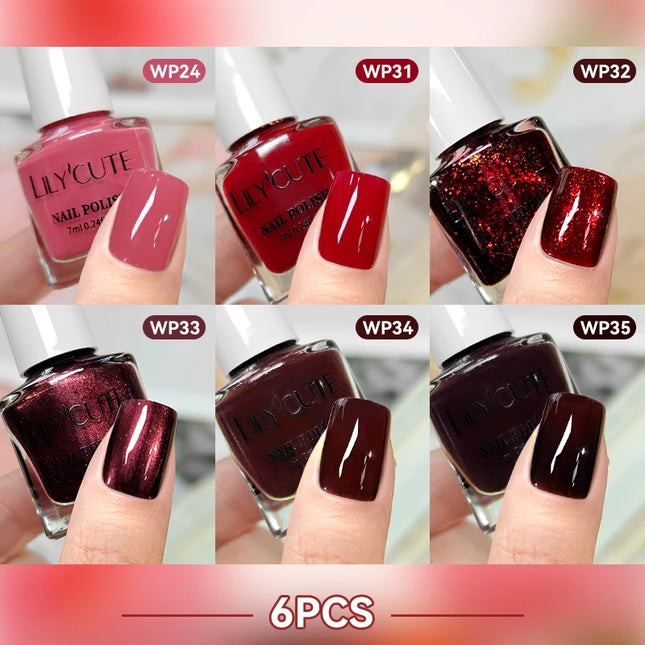 LILYCUTE 7ml 4/6/8/12Pcs Water-Based Nail Polish Set Quick Drying No Need of Lamp Glitter Nail Art Varnish For Nails Manicure